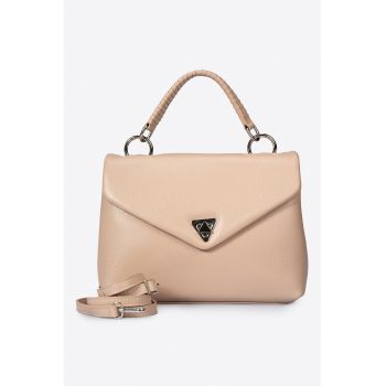 Geanta crossbody de piele cu clapa si bareta detasabila
