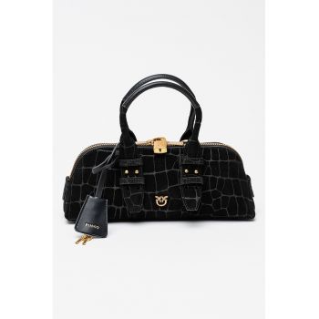 Geanta crossbody de piele cu model si accesoriu-lacat cu logo