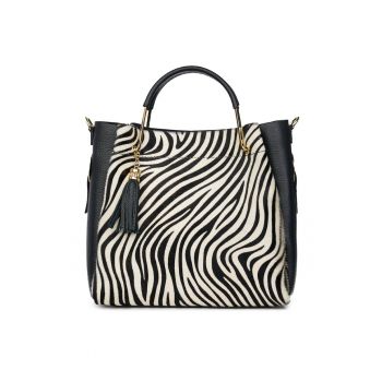 Geanta din piele cu par de ponei Fabiana - coniac/animal