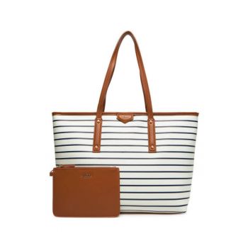 Geanta pentru dama  Adader 13933800 - 47x36x15cm - cu un compartiment - curea detasabila - maro/alb Geanta pentru dama  Adader 13933800 - 47x36x15cm - cu un compartiment - curea detasabila - maro/alb