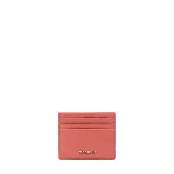 Metallic soft card case grained leather pink clay