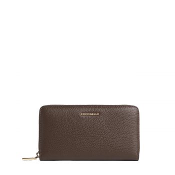 Metallic soft large zip around wallet brunette