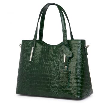 Geanta din piele amprentata Carolina verde inchis Geanta din piele amprentata Carolina verde inchis
