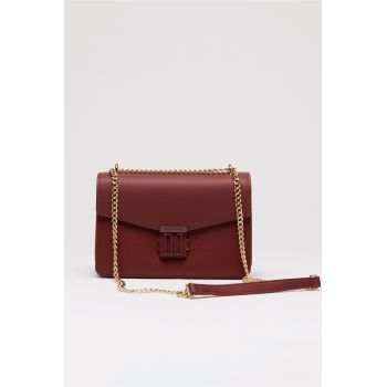 Geanta mica bordo din piele ecologica cu lant auriu