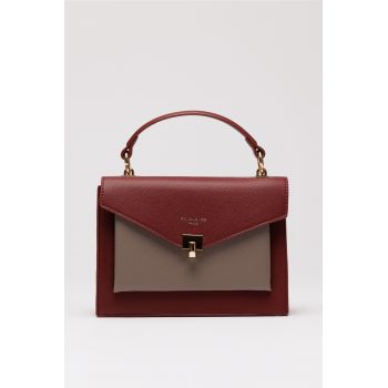 Geanta office mica din piele ecologica bordo cu taupe
