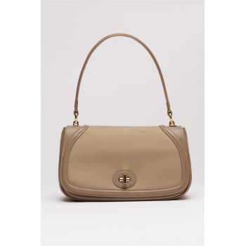 Geanta taupe din piele ecologica cu maner rotund