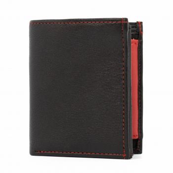 Portofel barbati Landon PT948, piele naturala, Negru - Rosu