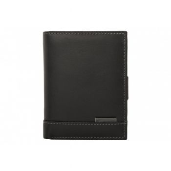 Portofel unisex Delis, Ryania PT1431, piele naturala, Negru-Gri