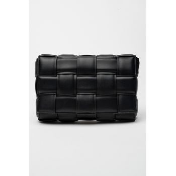 Geanta crossbody de piele ecologica cu model tesut