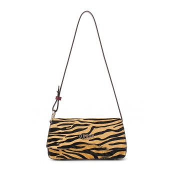 Geanta cu bareta de umar - logo metalic si segmente din piele intoarsa