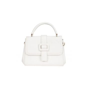 Geanta dama  alb cu accente aurii - model crossbody - 2 compartimente - ecologica