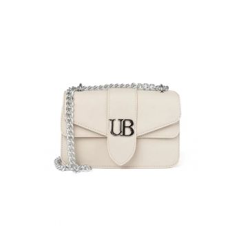 Geanta dama  model Crossbody - neagra - din ecologica - cu doua compartimente - cu lant argintiu