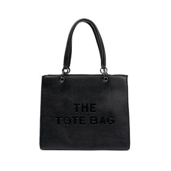 Geanta dama  shopper - neagra - din poliester - cu design modern - practica si spatioasa