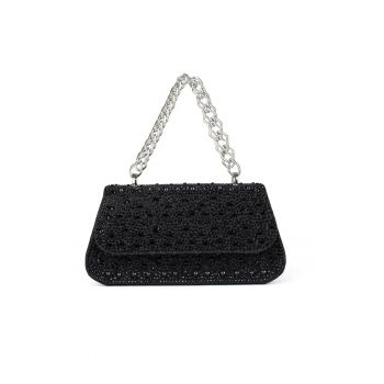 Geanta de dama  neagra - cu paiete si manere argintii - compacta - eleganta