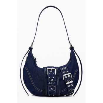 Geanta de denim cu bareta de umar si curele