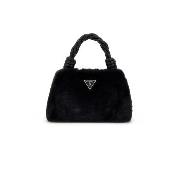 Geanta de mana cu aspect pufos si maner rasucit