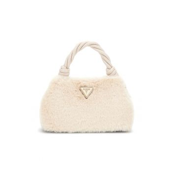 Geanta de mana cu aspect pufos si maner rasucit