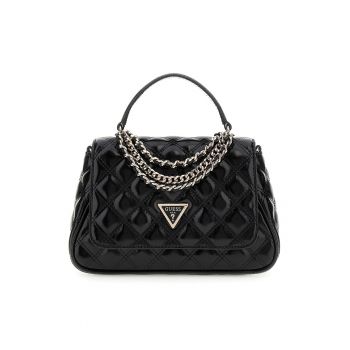 Geanta de mana cu detalii din lant si aspect matlasat