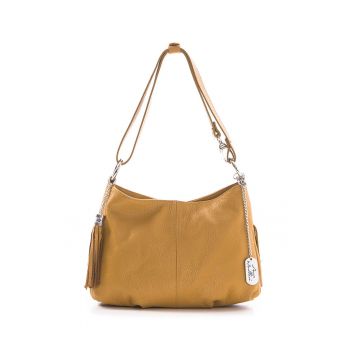 Geanta de piele cu bareta de umar si canafi Mia