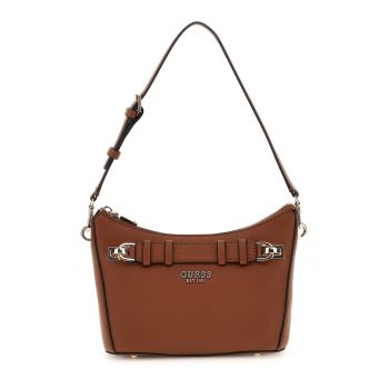 Geanta de piele ecologica cu bareta de umar si buzunar pe partea din spate cu fermoar