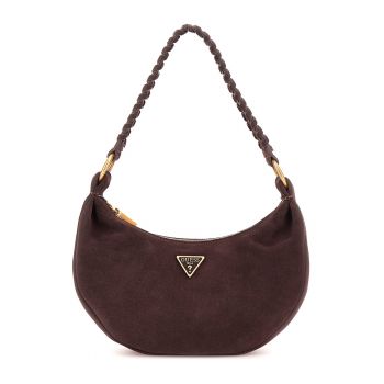 Geanta de piele intoarsa cu bareta de umar si fermoar