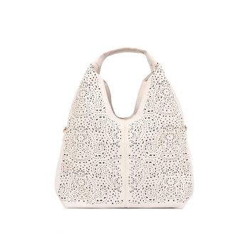 Geanta de umar bej  design azurat - usoara si practica - dimensiuni ideale pentru uz zilnic