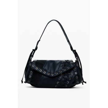 Geanta din piele ecologica cu bareta de umar si anouri metalice