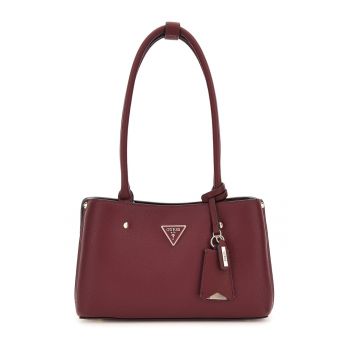 Geanta din piele ecologica cu bareta de umar si aplicatie logo Meridian