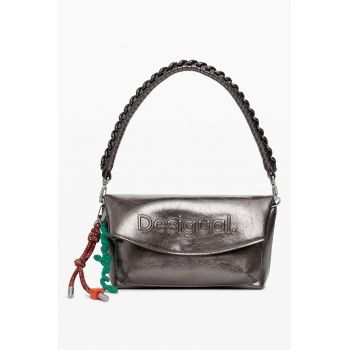 Geanta din piele ecologica cu bareta de umar si aspect metalizat