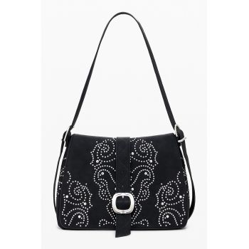 Geanta din piele ecologica cu bareta de umar si detalii metalice