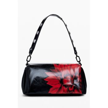 Geanta din piele ecologica cu bareta de umar si imprimeu floral
