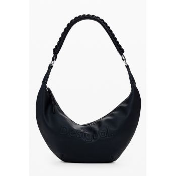 Geanta din piele ecologica cu bareta de umar si logo in relief