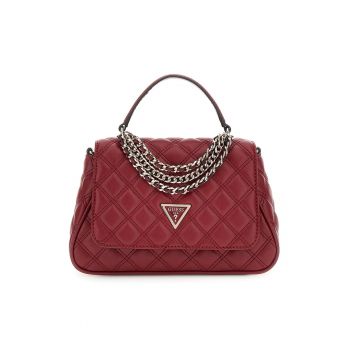 Geanta din piele ecologica cu bareta de umar si logo metalic