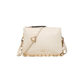 Geanta din piele ecologica cu bareta de umar si logo metalic Lilsoft