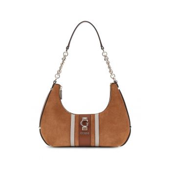 Geanta hobo din piele intoarsa cu detaliu logo