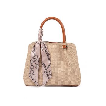 Geanta medie maro  cu esarfa decorativa - design elegant - practica si spatioasa