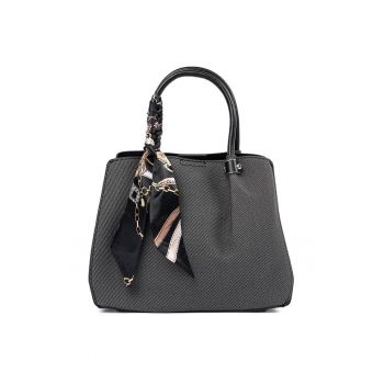 Geanta medie neagra cu esarfa decorativa -  design elegant - material durabil