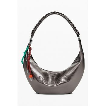 Geanta semiluna din piele ecologica cu aspect metalizat