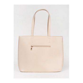 Geanta shopper mare bej cu tinte -  2 compartimente - material ecologic