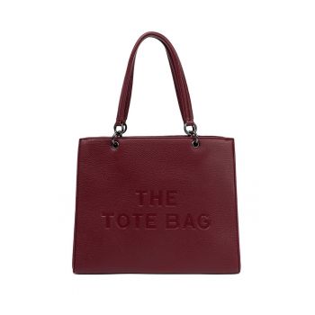 Geanta tote  rosie cu text embosat - practica si stilata