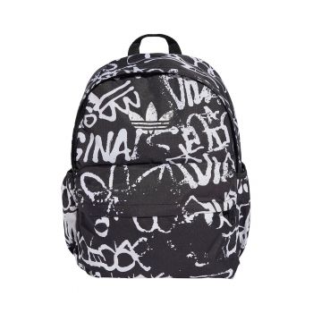 Rucsac cu buzunar frontal cu fermoar si imprimeu graffiti