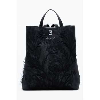 Rucsac de piele ecologica cu broderie florala