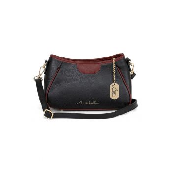 Geanta crossbody de piele cu garnituri contrastanta