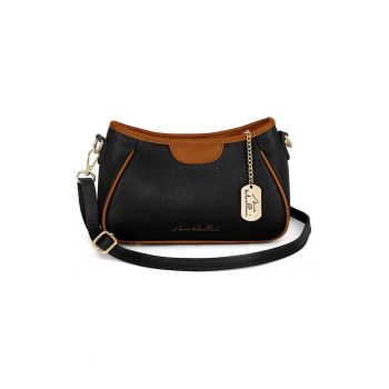 Geanta crossbody de piele cu garnituri contrastanta