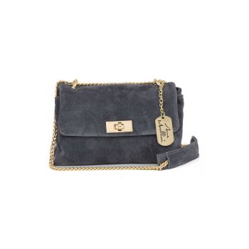 Geanta crossbody de piele intoarsa cu bareta din lant