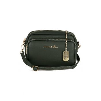 Geanta crossbody din piele cu buzunare frontal cu fermoar