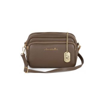 Geanta crossbody din piele cu buzunare frontal cu fermoar