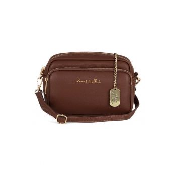 Geanta crossbody din piele cu buzunare frontal cu fermoar