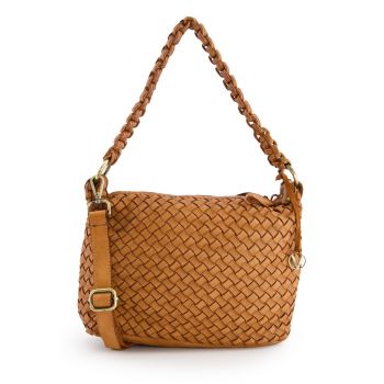 Geanta crossbody  din piele naturala - maro - 23x38x12cm - cu 2 buzunare interioare - curea detasabila max 60cm