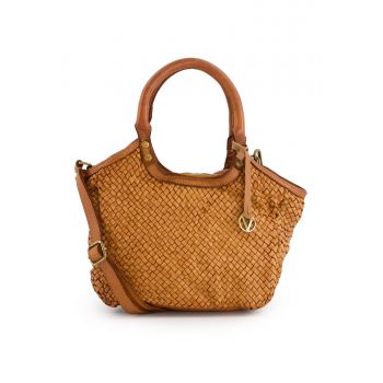 Geanta crossbody  din piele naturala - maro - 36x23x11cm - cu curea detasabila - 1 buzunar interior